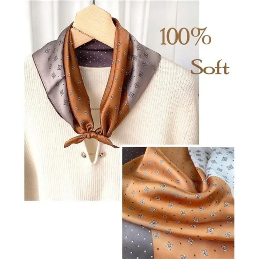 Hair Bandanas Scarf Lightweight Fashion Neck Silk Satin Head Brown and Orange